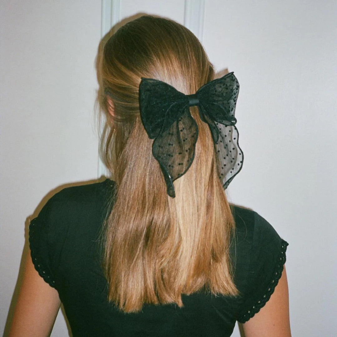 BOW BARRETTE IN SHEER NOIR