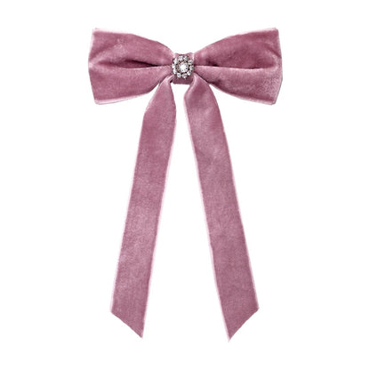 ICONIC VELVET BOW BARRETTE IN BABY MAUVE