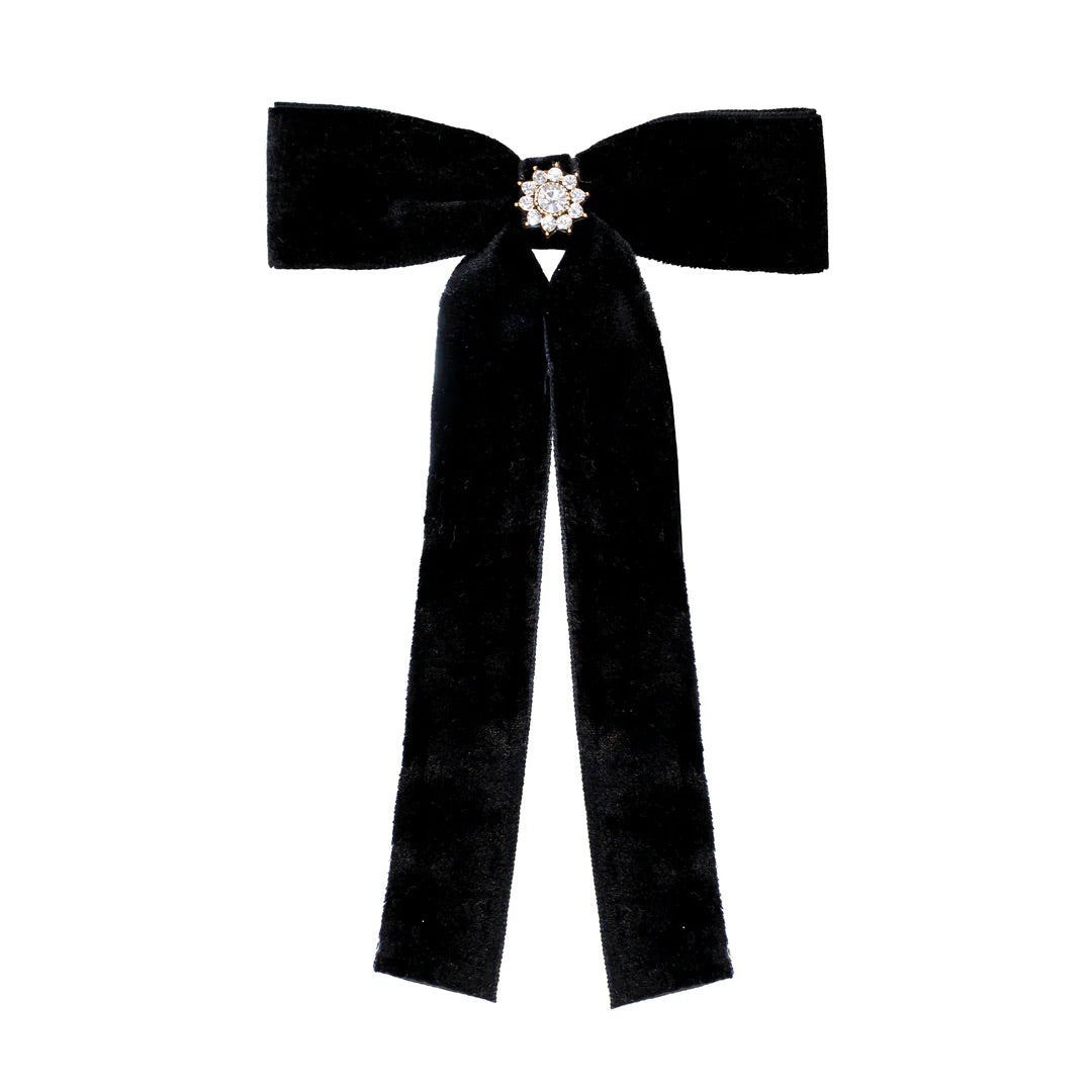 ICONIC VELVET BOW BARRETTE IN NOIR