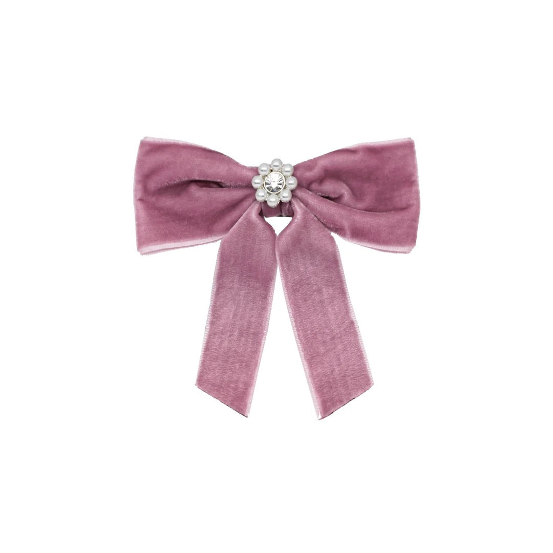 MINI ICONIC VELVET BOW BARRETTE IN BABY MAUVE