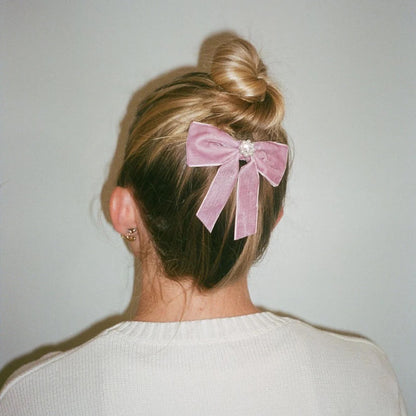 MINI ICONIC VELVET BOW BARRETTE IN BABY MAUVE