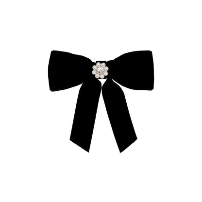 MINI ICONIC VELVET BOW BARRETTE IN NOIR