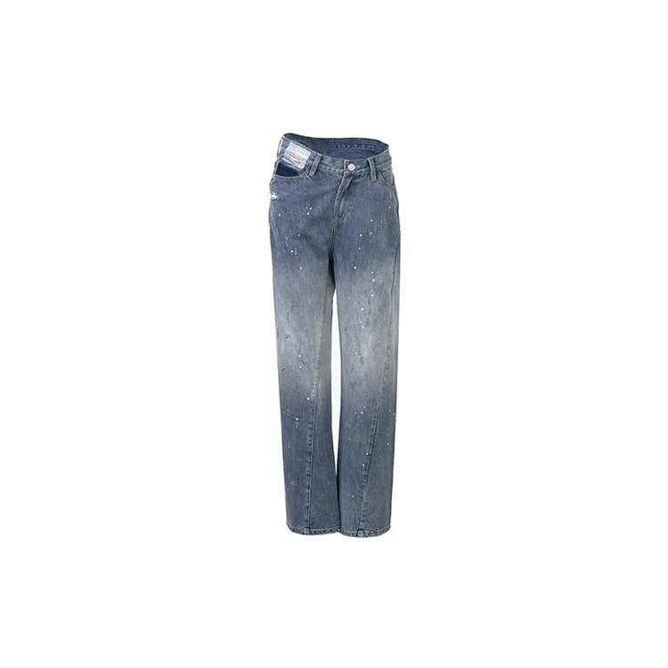 RHINESTONE TWISTED JEANS BLUE