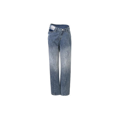 RHINESTONE TWISTED JEANS BLUE